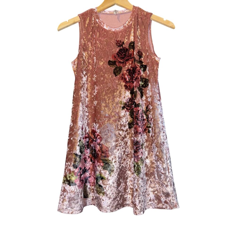 Crushed Velvet Rose Mini Dress Size Small Y2K Style Romantic Valentines Pink 90s